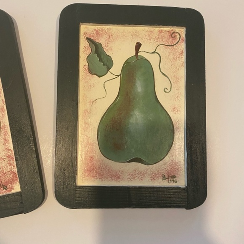 HAND PAINTED FRUIT & VEGETABLE TRIO HUNTER GREEN FRAMES WITH HANGER CLIP - Picture 9 of 11